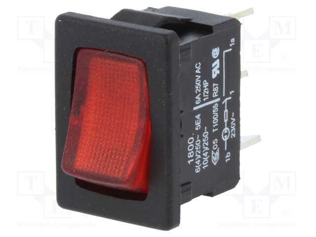 Rocker, Spst, Pos: 2, On-Off, 10a/250vac, Vermelho, Ip40, Led, 100mo