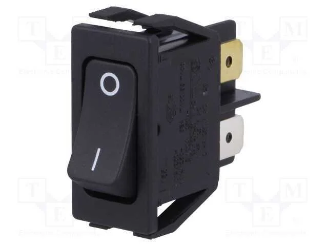 ROCKER, DPST, Pos: 2, ON-OFF, 16A/250VAC, preto, .