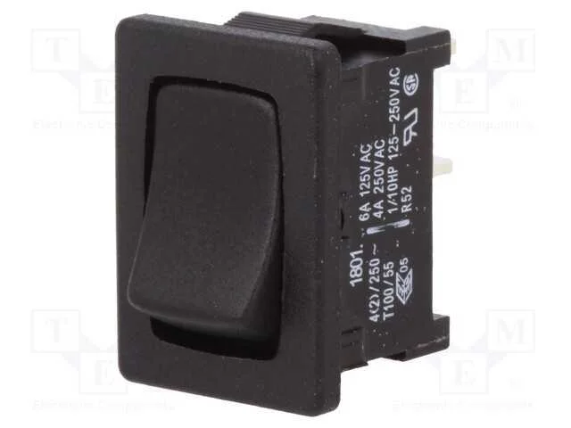 ROCKER, SPST, Pos: 2, OFF-(ON), 4A/250VAC, preto,.