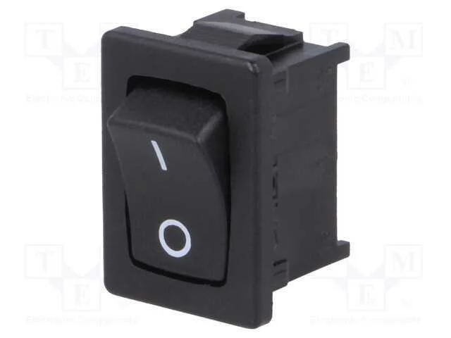 ROCKER, SPST, Pos: 2, ON-OFF, 10A/250VAC, preto, .