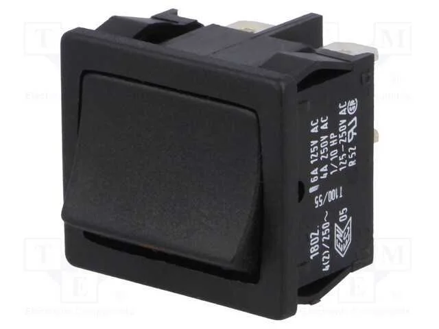 ROCKER, DPST, Pos: 2, OFF-(ON), 4A/250VAC, preto,.