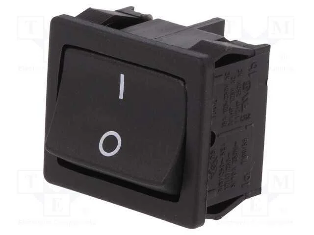ROCKER, DPST, Pos: 2, ON-OFF, 12A/250VAC, preto, .