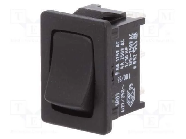 ROCKER, SPDT, Pos: 2, OFF-(ON), 4A/250VAC, preto,.