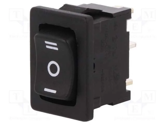 ROCKER, SP3T, Pos: 3, ON-OFF-ON, 6A/250VAC, preto.