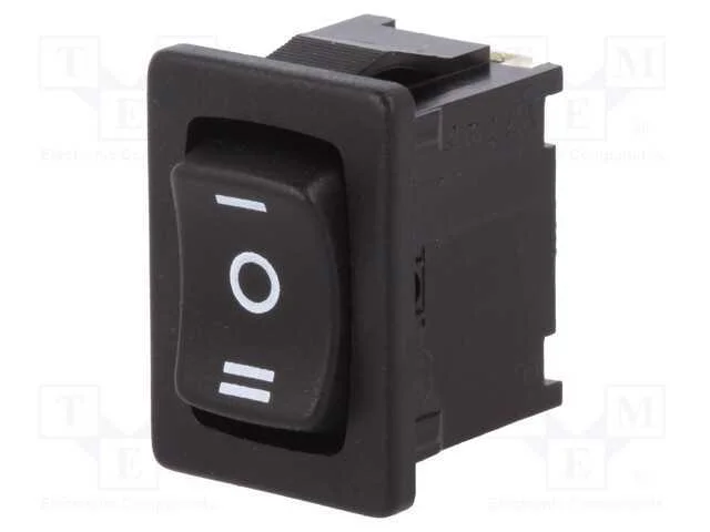 ROCKER, SP3T, Pos: 3, ON-OFF-ON, 6A/250VAC, preto.