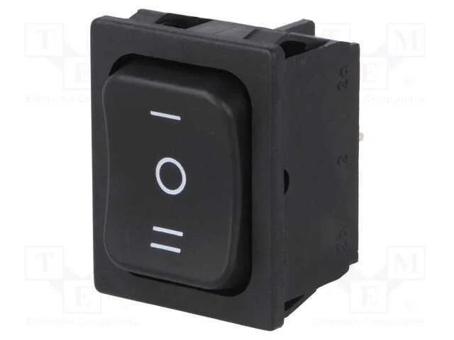 ROCKER, DP3T, Pos: 3, ON-OFF-ON, 6A/250VAC, preto.