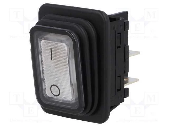 ROCKER, DPST, Pos: 2, ON-OFF, 20A/250VAC, branco,.