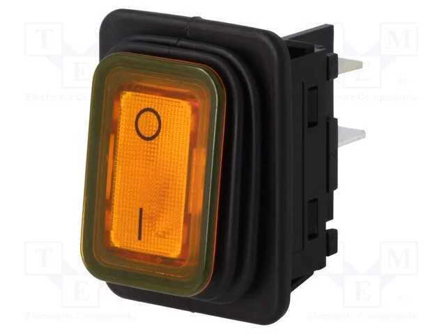 ROCKER, DPST, Pos: 2, ON-OFF, 20A/250VAC, amarelo.