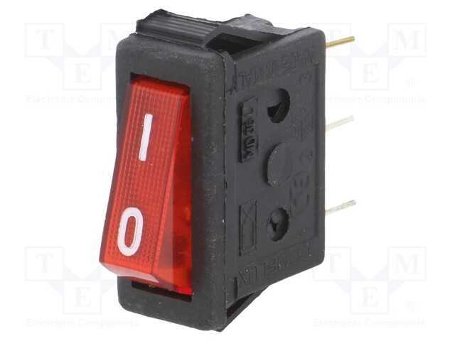 Rocker, Spst, Pos: 2, On-On, 15a/250vac, Cor Ilumina: Vermelho