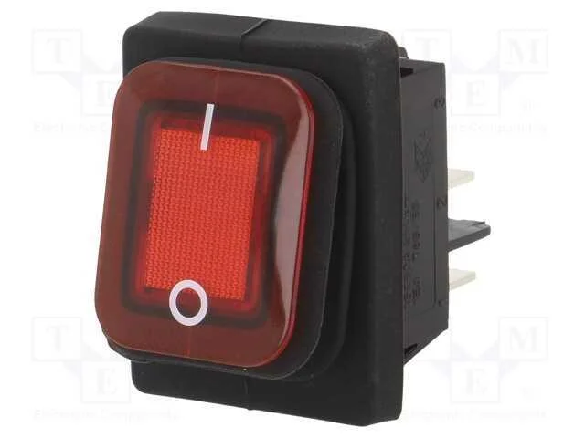 ROCKER, SPST, Pos: 2, ON-OFF, 16A/250VAC, vermelh.