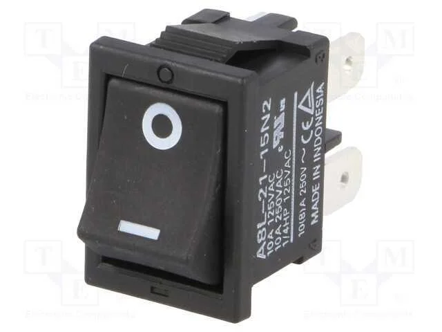 ROCKER, DPST, Pos: 2, ON-OFF, 10A/250VAC, preto, .