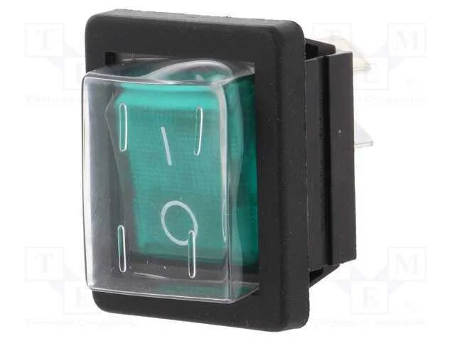 ROCKER, DPST, Pos: 2, ON-OFF, 16A/250VAC, verde, .
