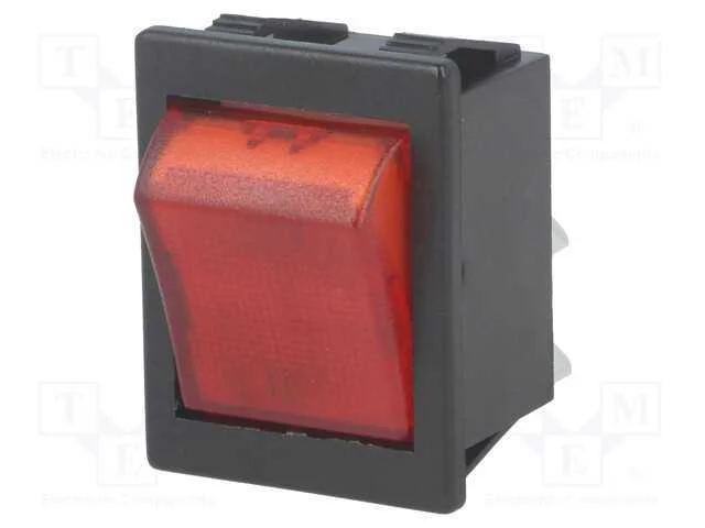 ROCKER, DPST, Pos: 2, ON-OFF, 16A/250VAC, vermelh.