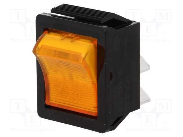 ROCKER, DPST, Pos: 2, ON-OFF, 16A/250VAC, amarelo.