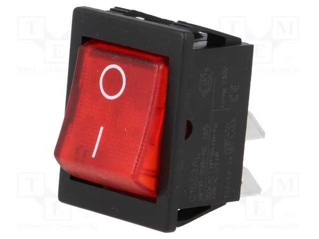 ROCKER, DPST, Pos: 2, ON-OFF, 16A/250VAC, 20A/28V.
