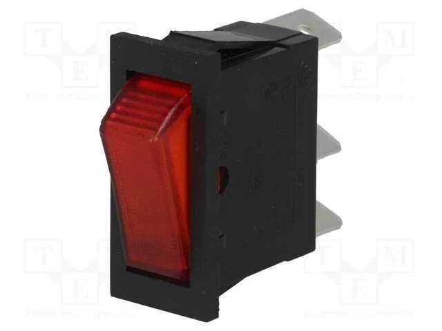ROCKER, SPST, Pos: 2, ON-OFF, 16A/250VAC, vermelh.