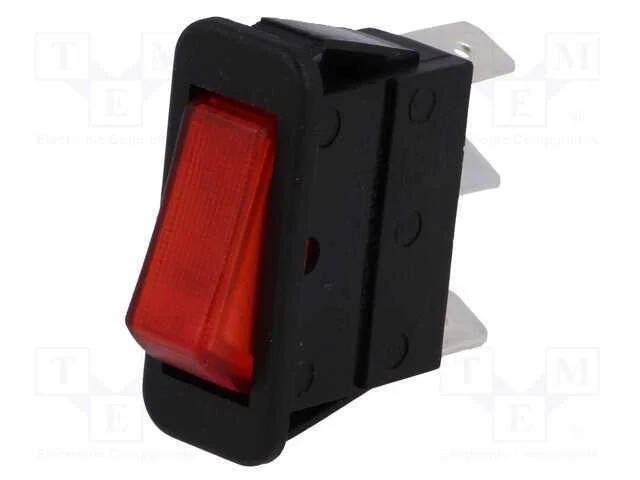 ROCKER, SPST, Pos: 2, ON-OFF, 16A/250VAC, vermelh.