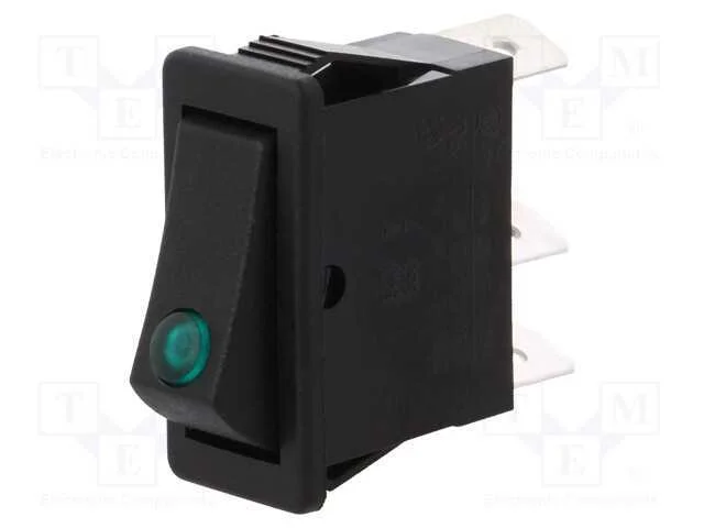 ROCKER, SPST, Pos: 2, ON-OFF, 16A/250VAC, preto, .