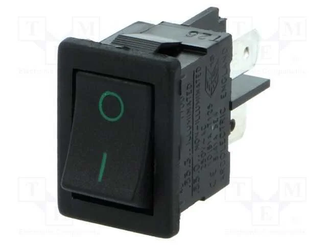 ROCKER, SPST, Pos: 2, ON-OFF, 10A/250VAC, preto-v.