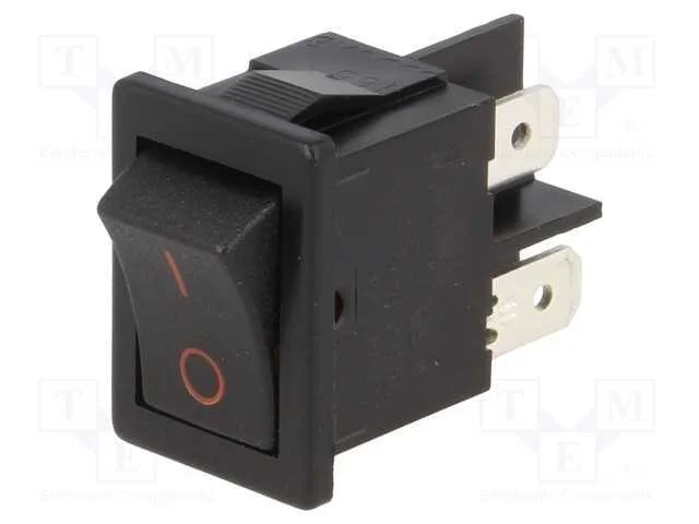 ROCKER, DPST, Pos: 2, ON-OFF, 10A/250VAC, preto-v.