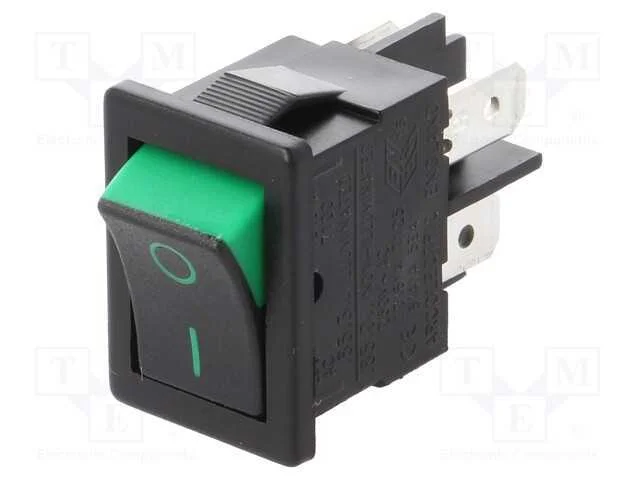 ROCKER, DPST, Pos: 2, ON-OFF, 10A/250VAC, preto-v.
