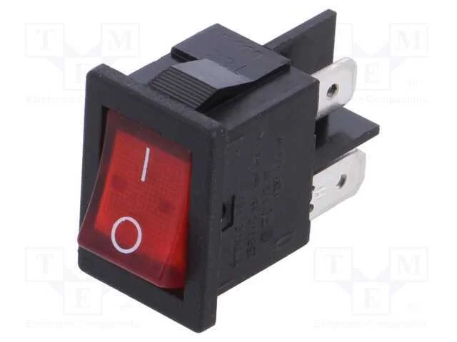 ROCKER, DPST, Pos: 2, ON-OFF, 10A/250VAC, vermelh.
