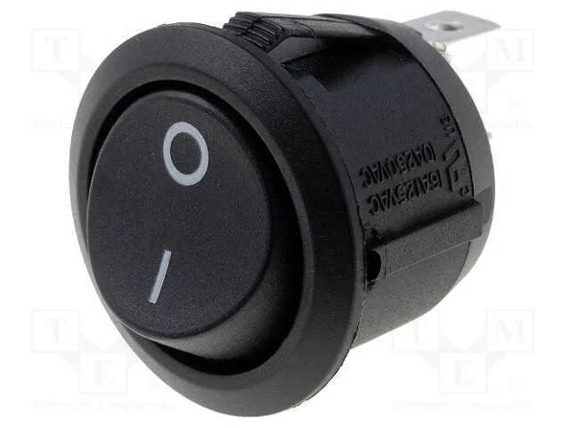 ROCKER, SPST, Pos: 2, ON-OFF, 10A/250VAC, preto, .