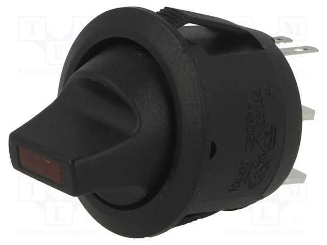 ROCKER, SPST, Pos: 2, ON-OFF, 6A/250VAC, preto, L.