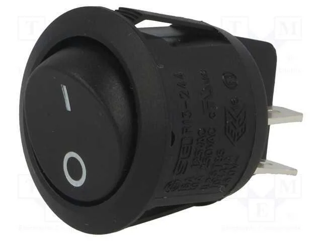 ROCKER, DPST, Pos: 2, ON-OFF, 10A/250VAC, preto, .