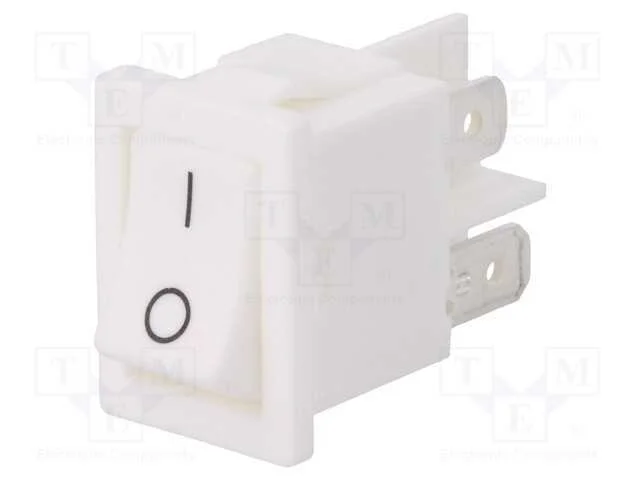 ROCKER, DPST, Pos: 2, ON-OFF, 10A/250VAC, branco,.