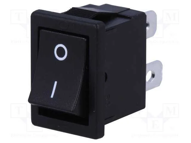 ROCKER, SPST, Pos: 2, ON-OFF, 6A/250VAC, preto, n.