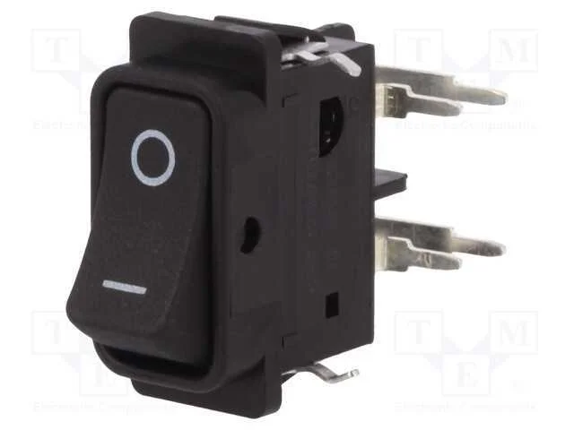 ROCKER, SPST, Pos: 2, ON-OFF, 16A/250VAC, 6A/48VD.