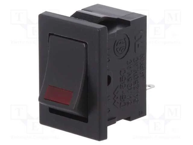 ROCKER, SPST, Pos: 2, ON-OFF, 3A/250VAC, preto, L.