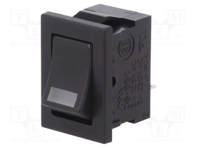 ROCKER, SPST, Pos: 2, ON-OFF, 3A/250VAC, preto, L.