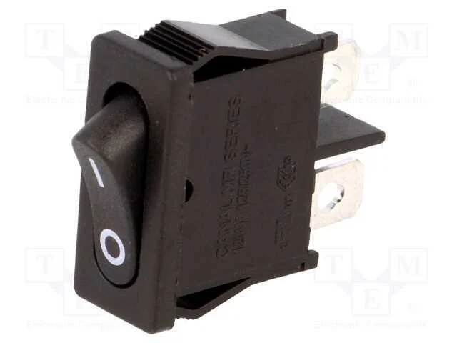 ROCKER, SPST, Pos: 2, ON-OFF, 10A/250VAC, preto, .
