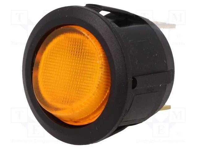 ROCKER, SPST, Pos: 2, ON-OFF, 20A/14VDC, amarelo,.