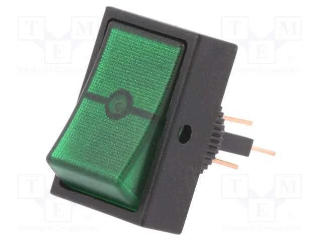 ROCKER, SPST, Pos: 2, ON-OFF, 30A/12VDC, verde, l.