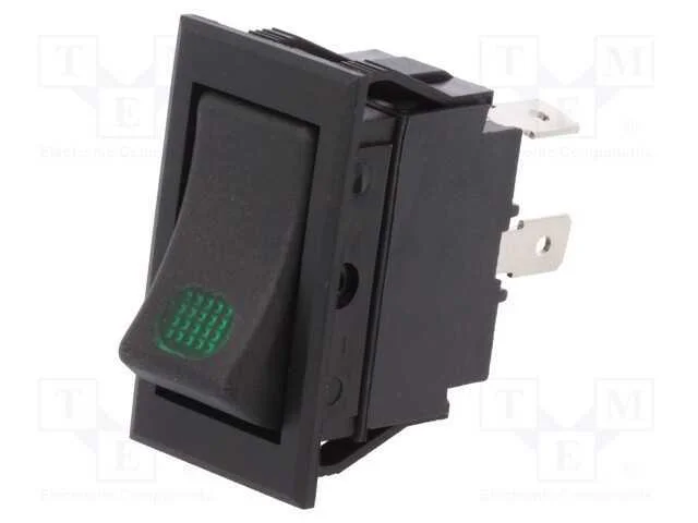 ROCKER, SPST, Pos: 2, ON-OFF, 20A/12VDC, preto, L.
