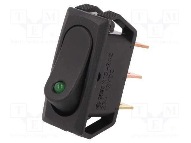 ROCKER, SPST, Pos: 2, ON-OFF, 25A/12VDC, preto, L.