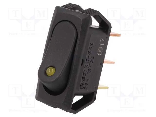 ROCKER, SPST, Pos: 2, ON-OFF, 25A/12VDC, preto, L.