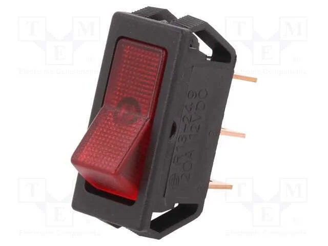 ROCKER, SPST, Pos: 2, ON-OFF, 20A/12VDC, vermelho.