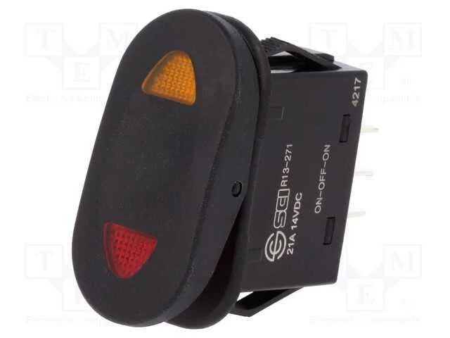 ROCKER, SP3T, Pos: 3, ON-OFF-ON, 21A/14VDC, preto.