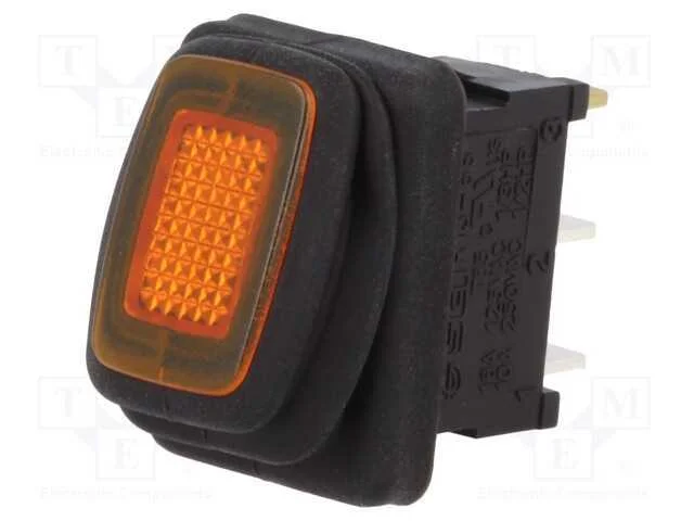 ROCKER, SPST, Pos: 2, ON-OFF, 10A/250VAC, laranja.