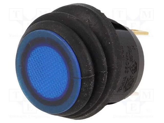 ROCKER, SPST, Pos: 2, ON-OFF, 10A/250VAC, azul, I.