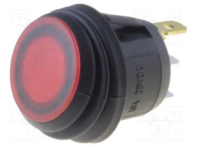 ROCKER, SPST, Pos: 2, ON-OFF, 10A/24VDC, vermelho.