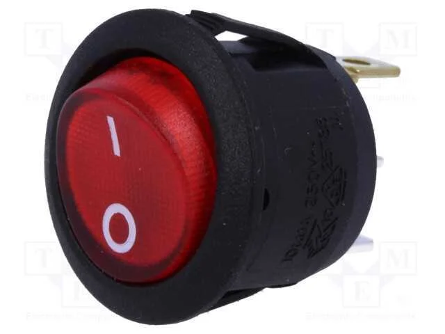 Rocker, Spst, Pos: 2, Off-(On), 10a/250vac, Vermelho, 230v, 50mo