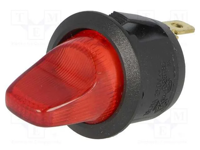 ROCKER, SPST, Pos: 2, ON-OFF, 10A/250VAC, vermelh.