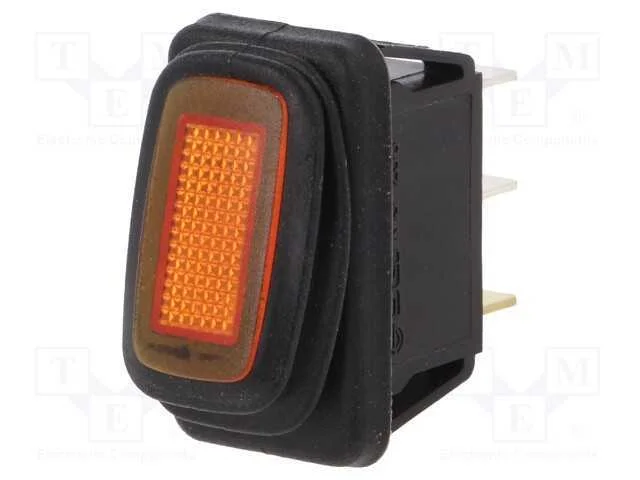 ROCKER, SPST, Pos: 2, ON-OFF, 16A/12VDC, laranja,.