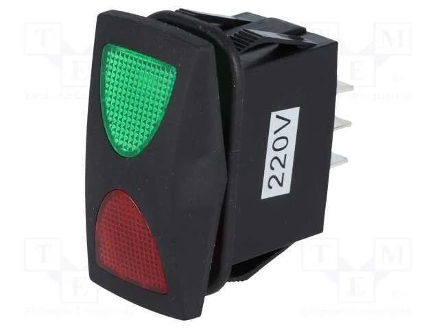 ROCKER, SP3T, Pos: 3, ON-OFF-ON, 10A/250VAC, verd.