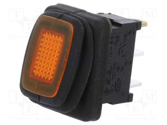 ROCKER, SPST, Pos: 2, ON-OFF, 16A/12VDC, laranja,.